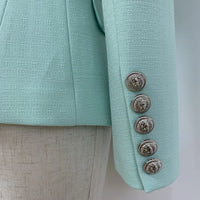 HIGH STREET 2024 Classic Baroque Designer Jacket Women's Metal Lion Buttons Double Breasted Textured Blazer Mint Green