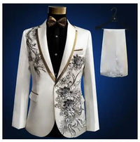 Sequins Men Suit Stage Singers Performance Embroidery Host Formal Wear Emcee Spring Shiny