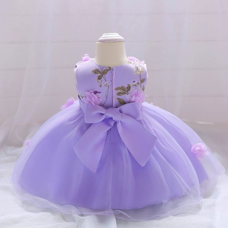 Summer Baby Girl Dress Wedding Gown Flower Dresses Infant Girl Party Hand-stitched Floral Birthday Princess Dress 3-24 Month