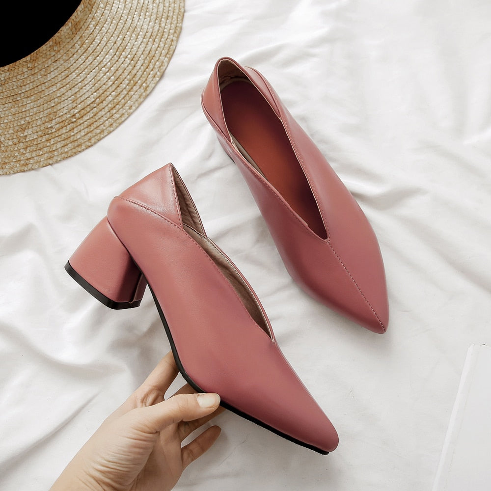 Meotina High Heels Women Pumps Fashion Square High Heels Mules Shoes Pointed Toe Office Ladies Shoes Spring New Large Size 33-46