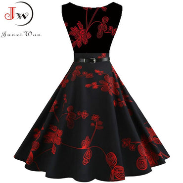 Summer Womens Dresses 2022 Casual Floral Retro Vintage 50s 60s Robe Rockabilly Swing Pinup Vestidos Valentines Day Party Dress