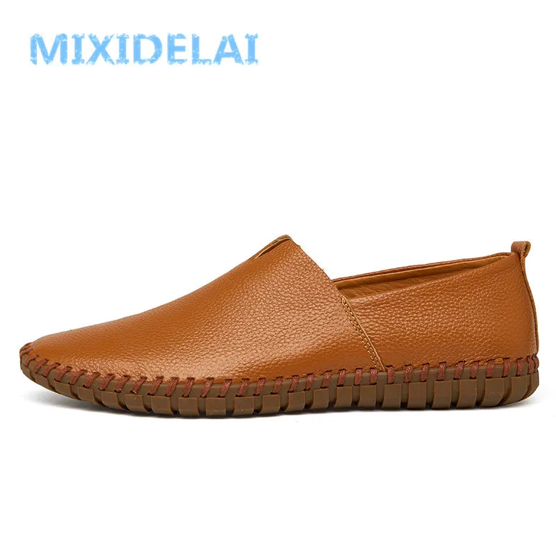 MIXIDELAI Genuine Cow Leather Mens Loafers Fashion Handmade Moccasins Soft Leather Blue Slip On Men's Boat Shoe PLUS SIZE 38~47