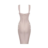 2018 New Fashion Beige Nude Sexy V Neck Side Hollow Out Mini Party Celebrity Women Wholesale Bandage Dress