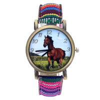 Running Horse Print Animal Unicorn Horses Fashion Men Women Stripes Denim Cloth Canvas Band Sport Quartz Watch