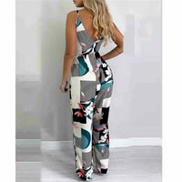 Womens Holiday Long Playsuit Fashion Floral Printed Sleeveless Backless Ladies Jumpsuit Spaghetti Strap Summer Beach Jumpsuits