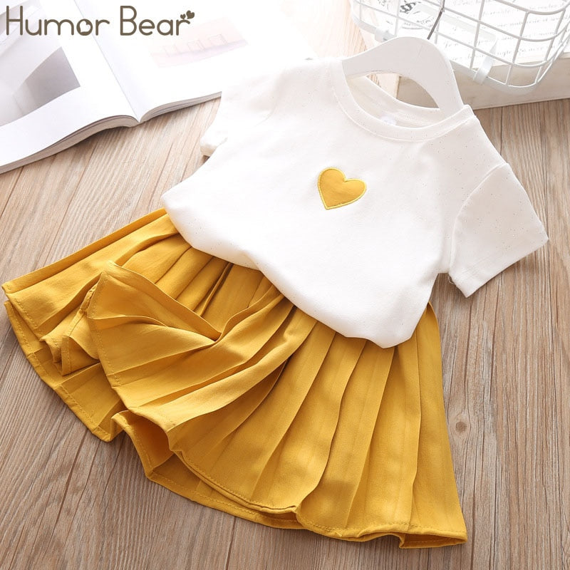 Humor Bear  Summer New Grils Clothes Korean Dot Girl Big Bow T-shirt+ Shorts Children Clothing Set Kids Girls Clothes Suit