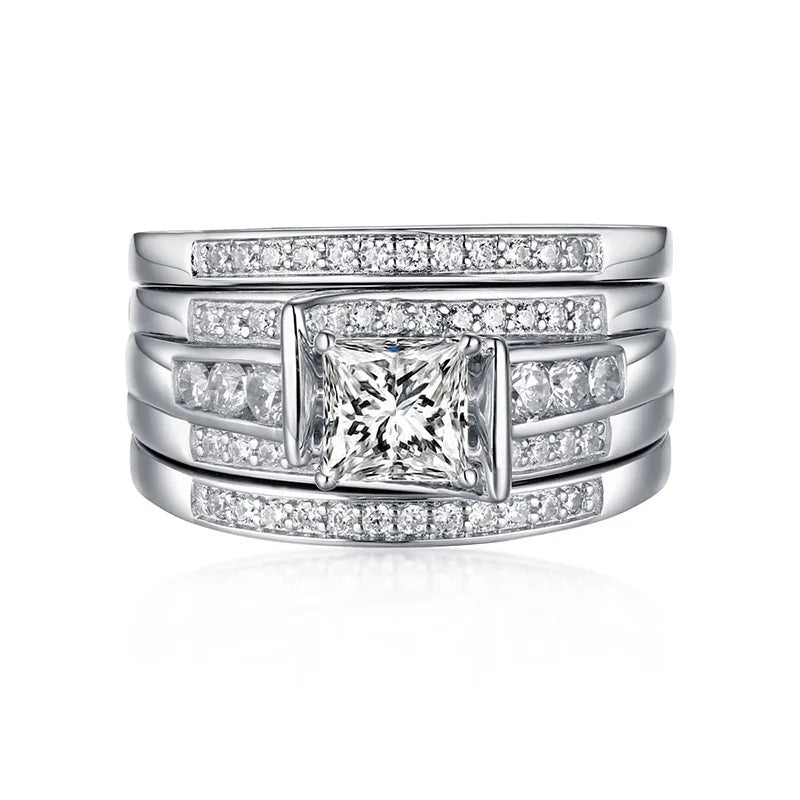 SzjinAo 3pcs Wedding Ring Set For Women Sterling Silver 925 Moissanite Diamond Luxury Jewelry For Engagement With Certificate JM