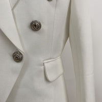 HIGH STREET 2023 Classic Designer Blazer Women's Double Breasted Metal Lion Silver Buttons Pique Blazer Jacket