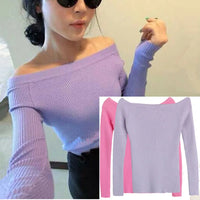 Sexy Autumn and Winter Women Basic Pullover Sweaters female slit neckline Strapless Sweater thickening sweater top thread slim