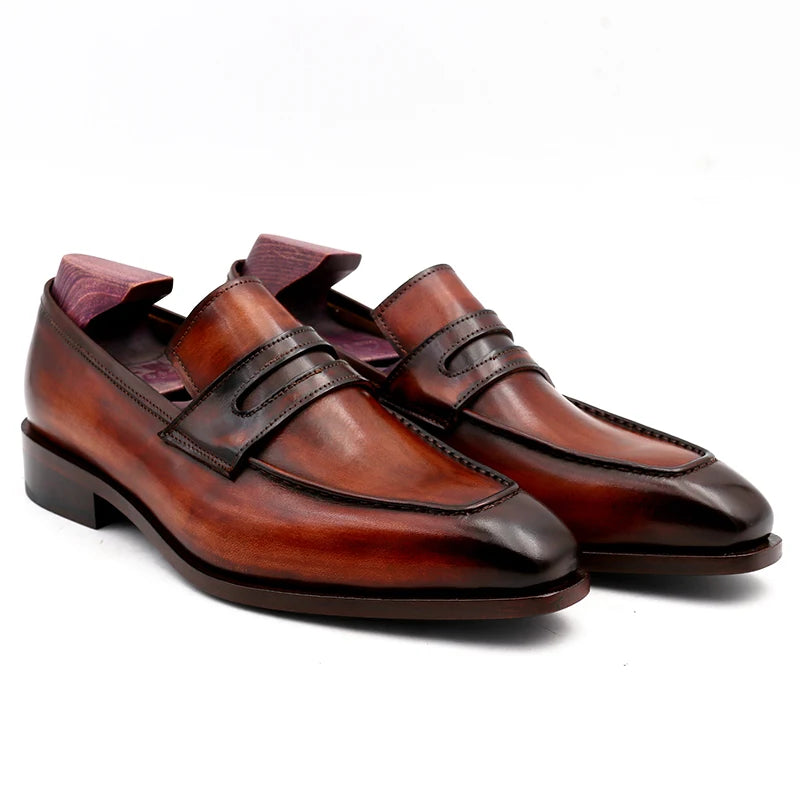 cie square toe patina hand-painted calf leather bespoke leather men shoe handmade calf leather breathable men's boat loafer LO05