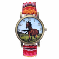 Running Horse Print Animal Unicorn Horses Fashion Men Women Stripes Denim Cloth Canvas Band Sport Quartz Watch