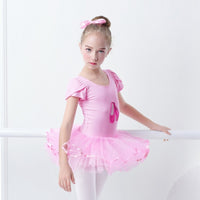 Pink Ballet Dress for Girls Kids Tutu Sequin Dance Wear Child Short Sleeve Princess Puffy Dress Dance Costumes