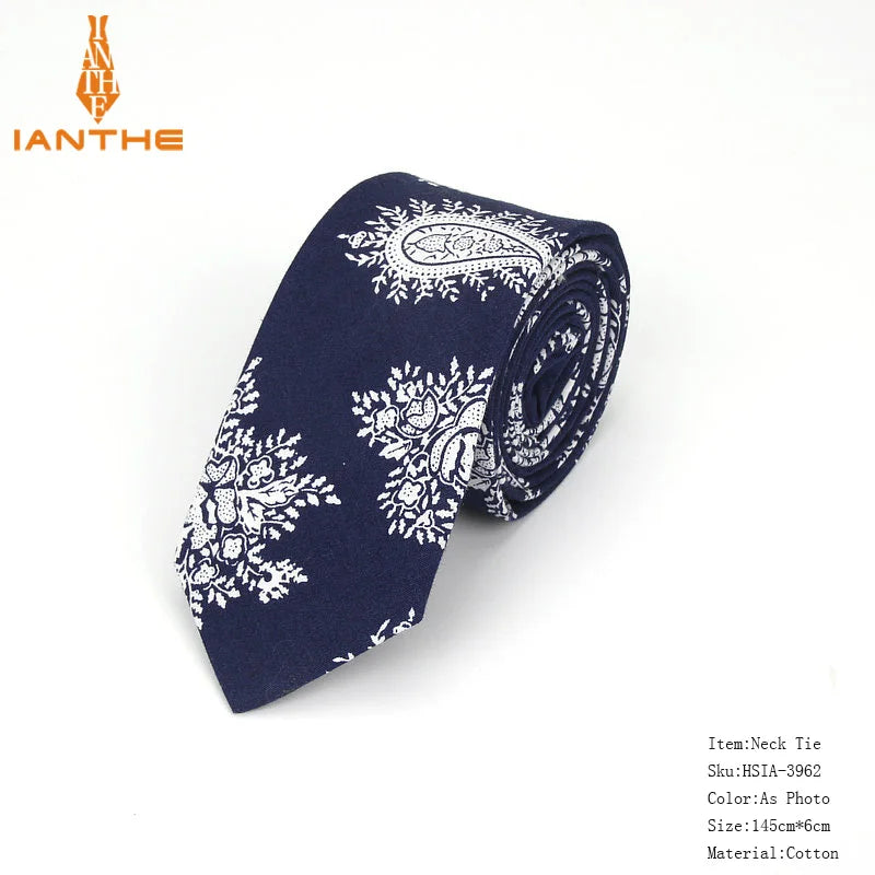 Brand New 100% Cotton Men's Paisley Print Neck Ties For Men Necktie Narrow Slim Skinny Cravate Narrow Flower Neckties Corbatas