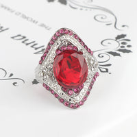 Wbmqda Fashion New Silver Color Ring With Red Stones For Women Vintage Crystal Zircon Fashion Luxury Party Engagement Jewelry