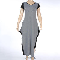 Sexy Big size 6XL Fat MM Woman dress Summer casual black and white stripe split dresses plus size