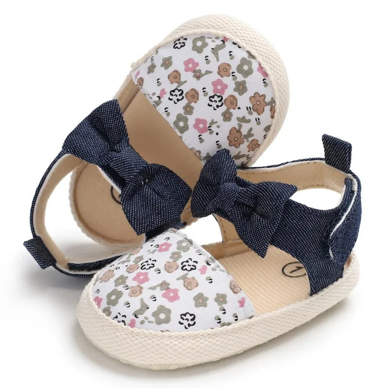 Lovely Flower Print Bow Canvas baby Shoes summer soft sole first walkers party princess girl shoe