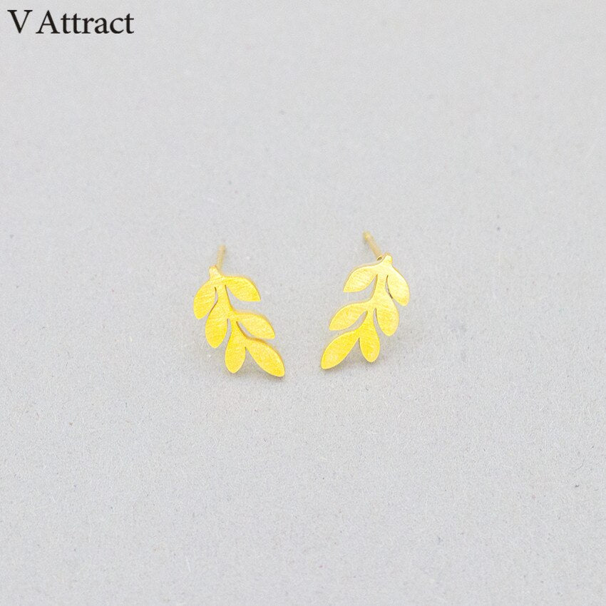 V Attract Stainless Steel Cute Leaf Stud Earrings Lady Jewelry  Bijoux acier Inoxydable Femme	Pendiente