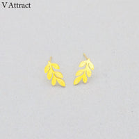 V Attract Stainless Steel Cute Leaf Stud Earrings Lady Jewelry  Bijoux acier Inoxydable Femme	Pendiente