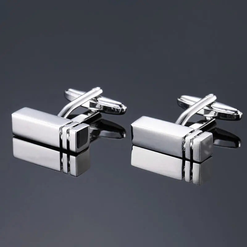 Classic design men's French shirt cuff button high quality copper silvery metallic Black Enamel CuffLinks