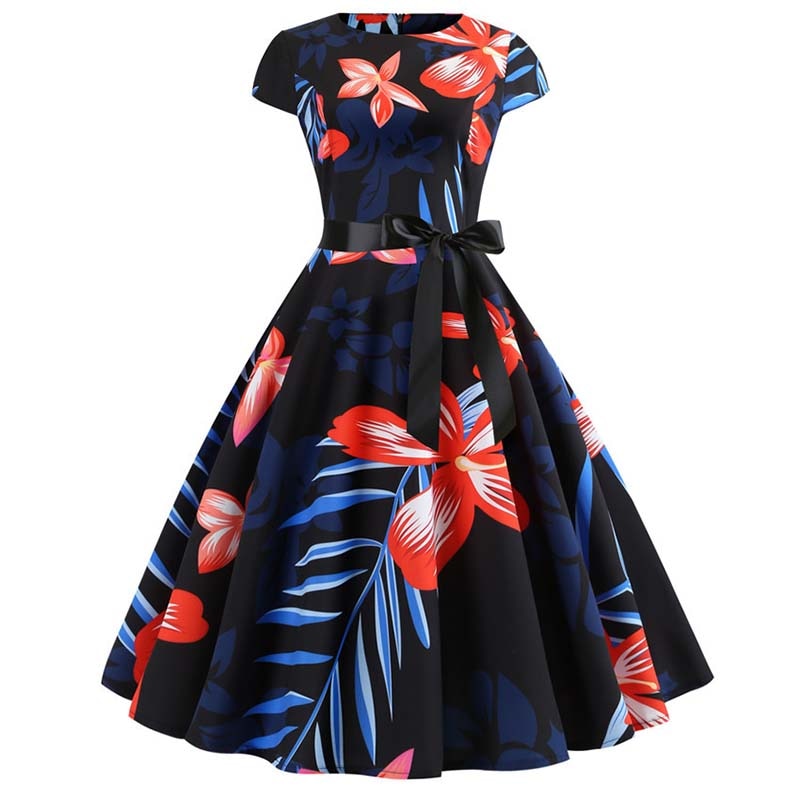 Women Vintage Dress Summer Floral Print Short Sleeve Dresses 50s 60s O Mega Mart Center Women Vintage Dress Summer Floral Print Short Sleeve Dresses 50s 60s O Mega Mart Center