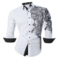 Sportrendy Men&#39;s Shirt Dress Casual Long Sleeve Fashion Dragon Stylish JZS091 Black