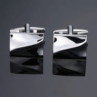 Classic design men's French shirt cuff button high quality copper silvery metallic Black Enamel CuffLinks