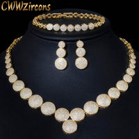 CWWZircons Top Quality Cubic Zircon Dubai Gold Color Necklace Jewelry Set for Women Wedding Evening Party Dress Accessories T349