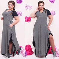 Sexy Big size 6XL Fat MM Woman dress Summer casual black and white stripe split dresses plus size