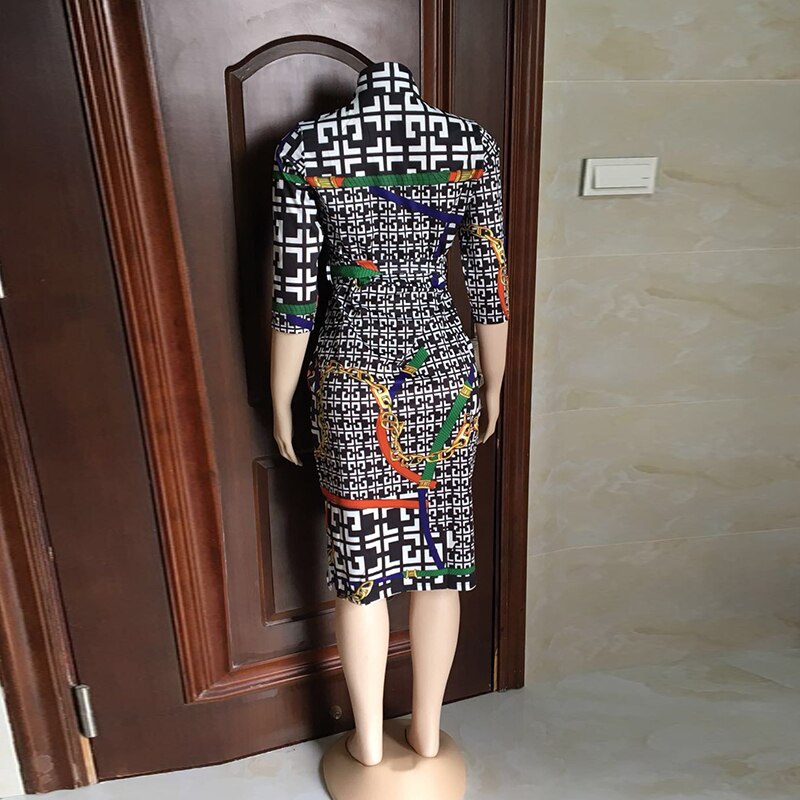 2019 Sexy Spring Print Women Casual Dress Zipper Stand Neck Half Sleeve Sexy Bodycon