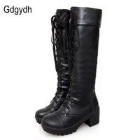 Gdgydh Large Size 43 Lace Up Knee High Boots Women Autumn Soft Leather Fashion White Square Heel Woman Shoes Winter Hot Sale