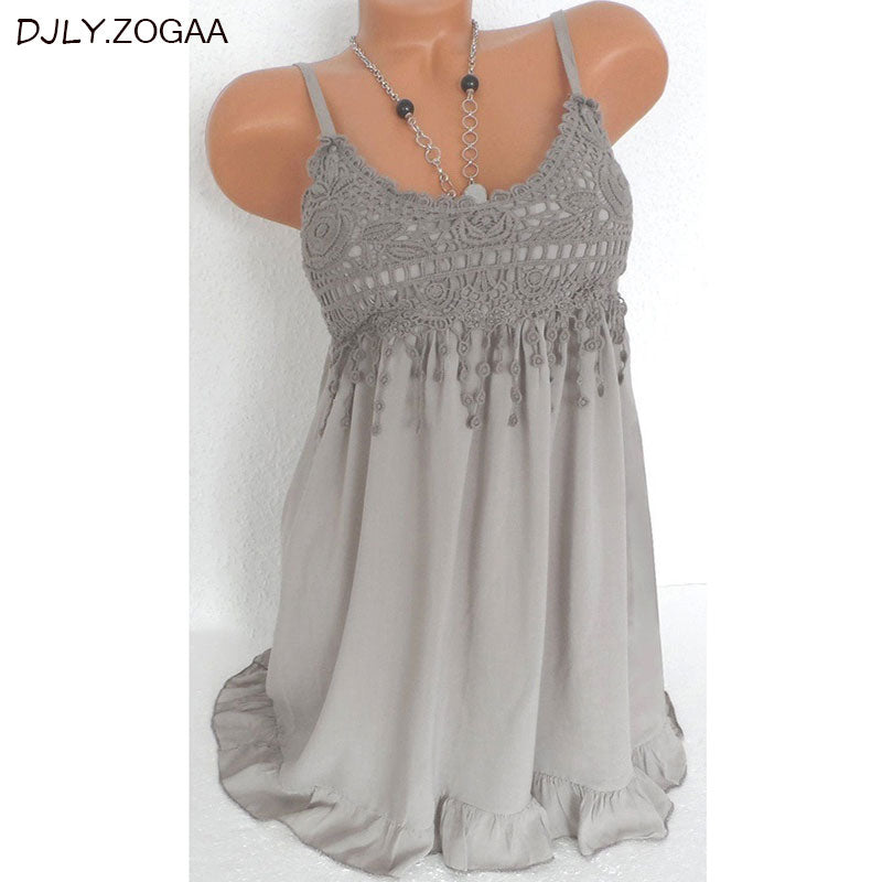 Plus Size Fashion Women Sexy vest dress Summer Sleeveless Top  Lace Tank Shirt  Blouse 7 Colors