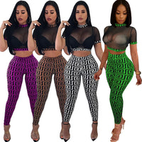 See through Sexy Two Piece Set Women Transparent Mesh Crop Top and Pencil Pants Suit Party Club Wear 2 Piece Outfits