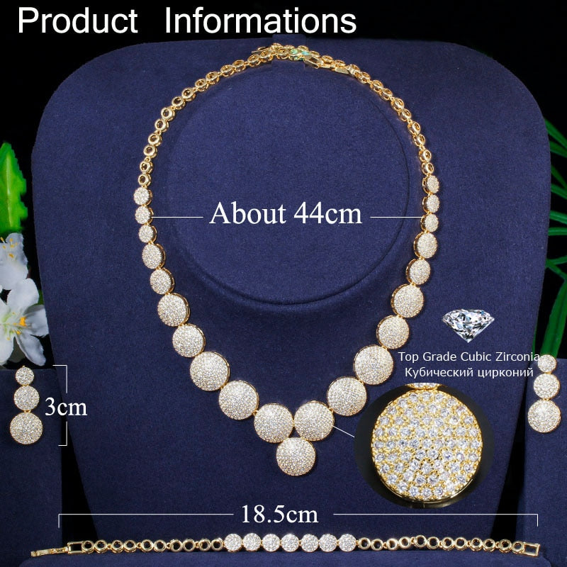 CWWZircons Top Quality Cubic Zircon Dubai Gold Color Necklace Jewelry Set for Women Wedding Evening Party Dress Accessories T349