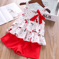 Humor Bear  Summer New Grils Clothes Korean Dot Girl Big Bow T-shirt+ Shorts Children Clothing Set Kids Girls Clothes Suit