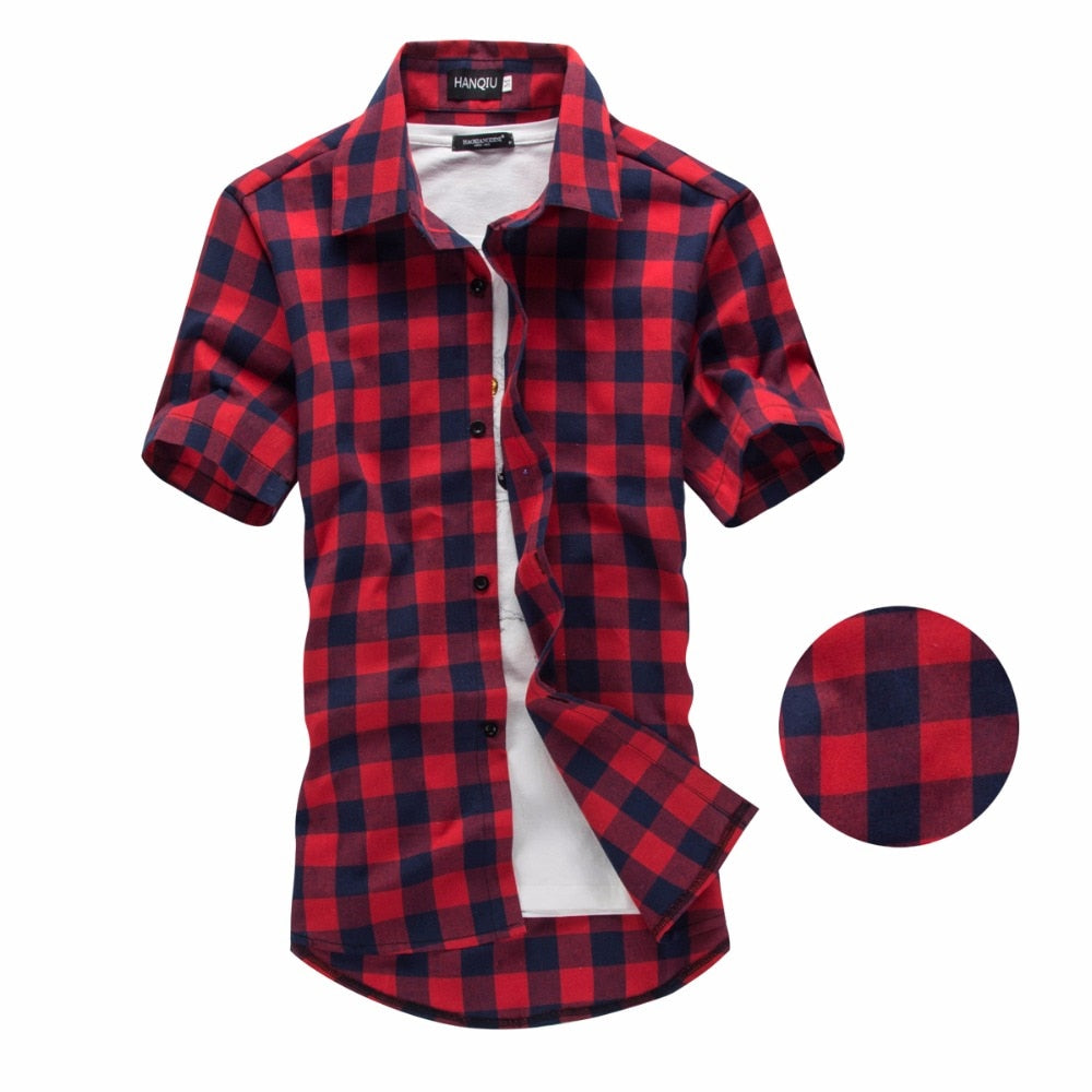Red And Black Plaid Shirt Men Shirts 2023 New Summer Fashion Chemise Homme Mens Checkered Shirts Short Sleeve Shirt Men Blouse
