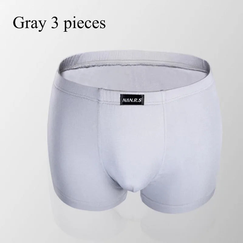 3pcs Soft Bamboo Fiber Men's Panties Shorts Sexy Male Underwear Boxers Modal Man Underpants Solid Colors XXXL