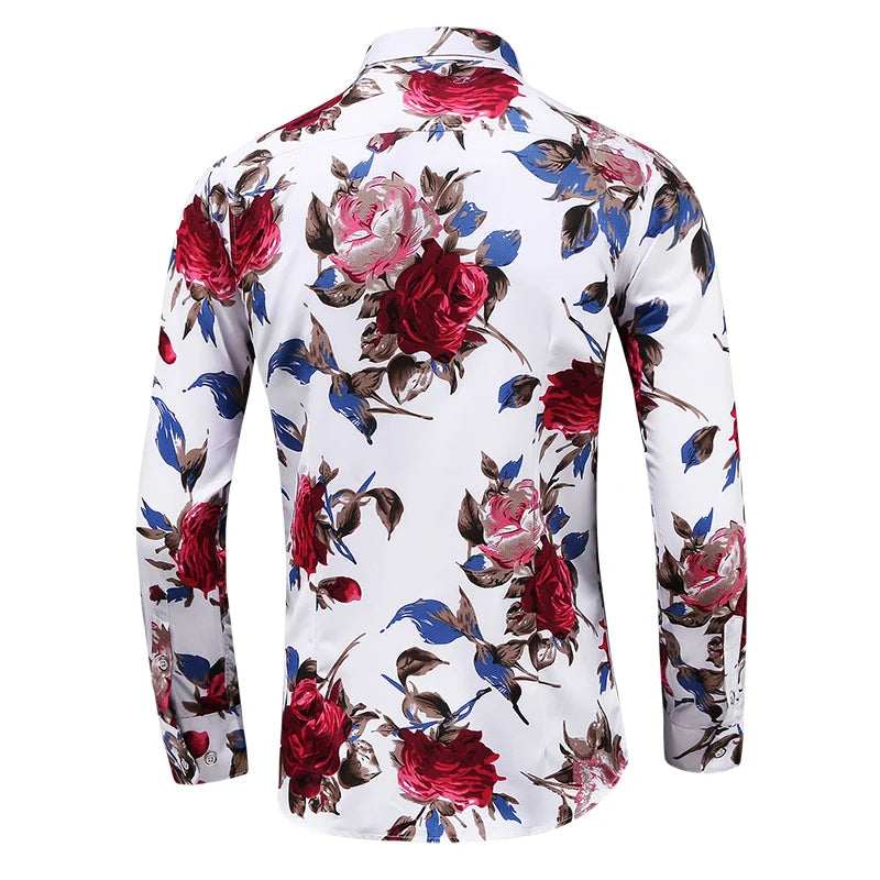 2022 Autumn Men Slim Floral Print Long Sleeve Shirts Fashion Brand Party Holiday Casual Dress Flower Shirt Homme Plus Size 7XL