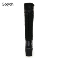 Gdgydh Large Size 43 Lace Up Knee High Boots Women Autumn Soft Leather Fashion White Square Heel Woman Shoes Winter Hot Sale