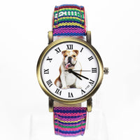 Bulldog Large Pet Dog Watch Women Men Military Camouflage Denim Canvas Belt For English French Dogs Sport Quartz Wrist Watch