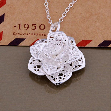 Charms Pretty Fashion Silver 925 Plated Jewelry Wedding Noble Elegance Women Classic Flower Pendant Necklace JSHN884
