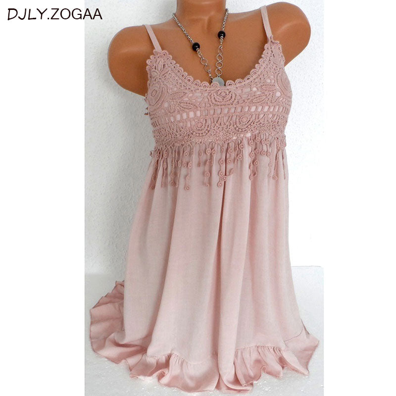 Plus Size Fashion Women Sexy vest dress Summer Sleeveless Top  Lace Tank Shirt  Blouse 7 Colors