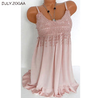 Plus Size Fashion Women Sexy vest dress Summer Sleeveless Top  Lace Tank Shirt  Blouse 7 Colors