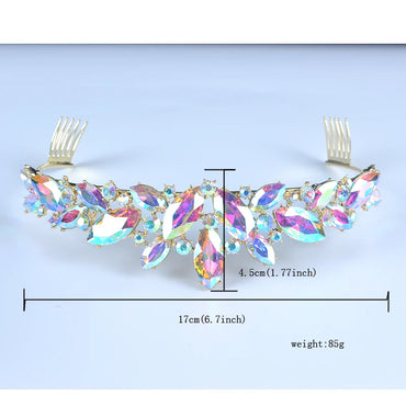 Marquise Shape AB Glass Crown Bridal Tiaras Crystal Fashion Diadem Novia For Bride Headbands  Women Wedding Hair Accessories