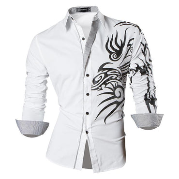 Sportrendy Men&#39;s Shirt Dress Casual Long Sleeve Fashion Dragon Stylish JZS091 Black