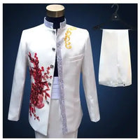 Sequins Men Suit Stage Singers Performance Embroidery Host Formal Wear Emcee Spring Shiny