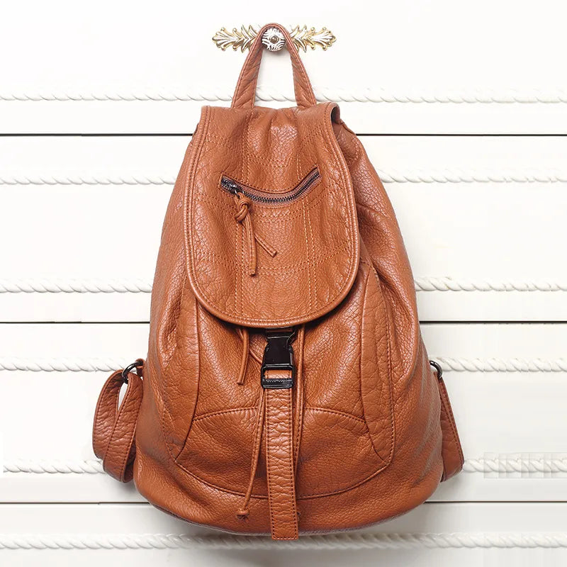 Luxury Famous Brand Designer Washed Leather Women Backpack Female Casual Shoulders Bag Teenager School Bag Fashion Women's Bags