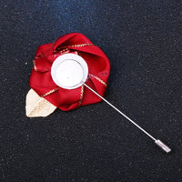 Men&#39;s Leaf Fabric Rose Flower Brooches Cloth Collar Long Needle Lapel Pin Gifts for Men Women Wedding Accessories Jewelry