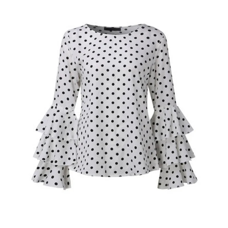 Polka Dot Shirts Women Retro Summer Blouse Ruffles Long Sleeve Casual Chiffon Ladies Tops 2023 Fashion Clothing Blusas S-5XL