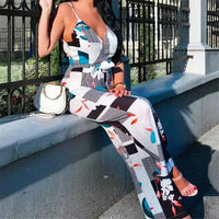 Womens Holiday Long Playsuit Fashion Floral Printed Sleeveless Backless Ladies Jumpsuit Spaghetti Strap Summer Beach Jumpsuits