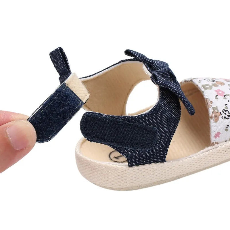 Lovely Flower Print Bow Canvas baby Shoes summer soft sole first walkers party princess girl shoe